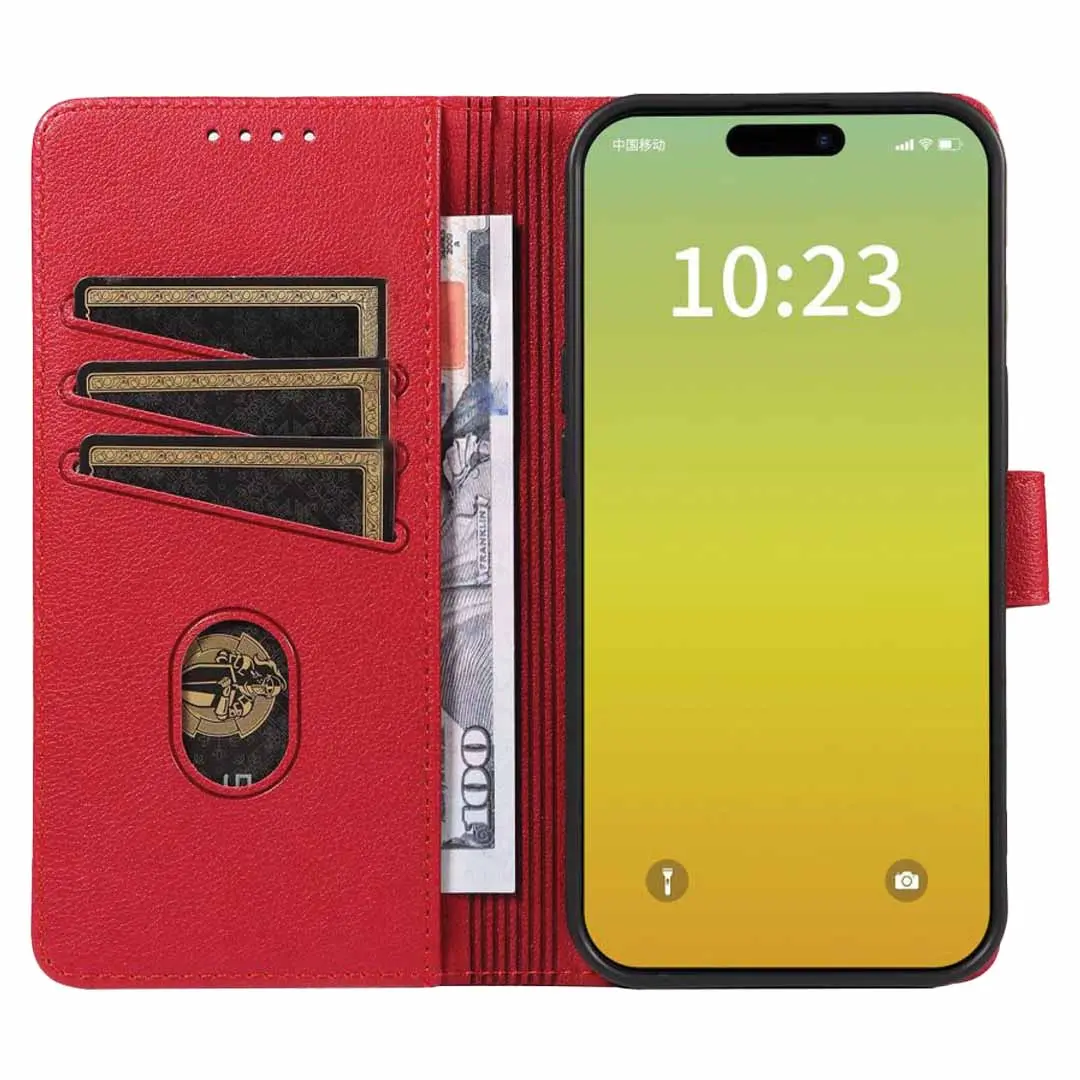 iPhone 16 Pro PU Leather Wallet Case Red